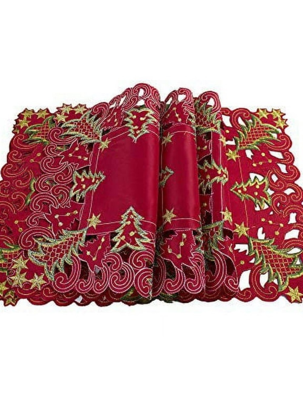 Festive Red Embroidered Holiday Table Runner - Picture 3 of 4